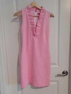 Lilly Pulitzer Pink Stripes Ruffle V-Neck Mini Dress